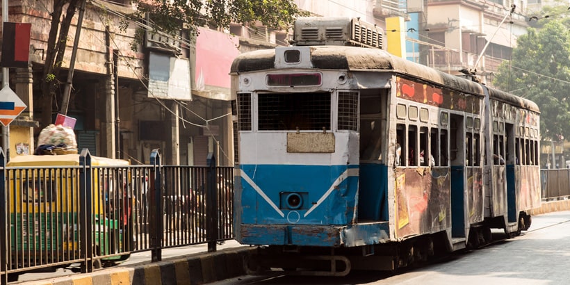 historic heritage tram calcutta running through