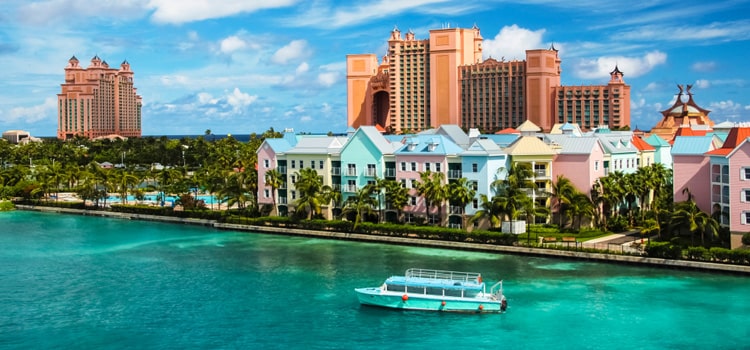 Beautiful scene boat ocean colorful houses